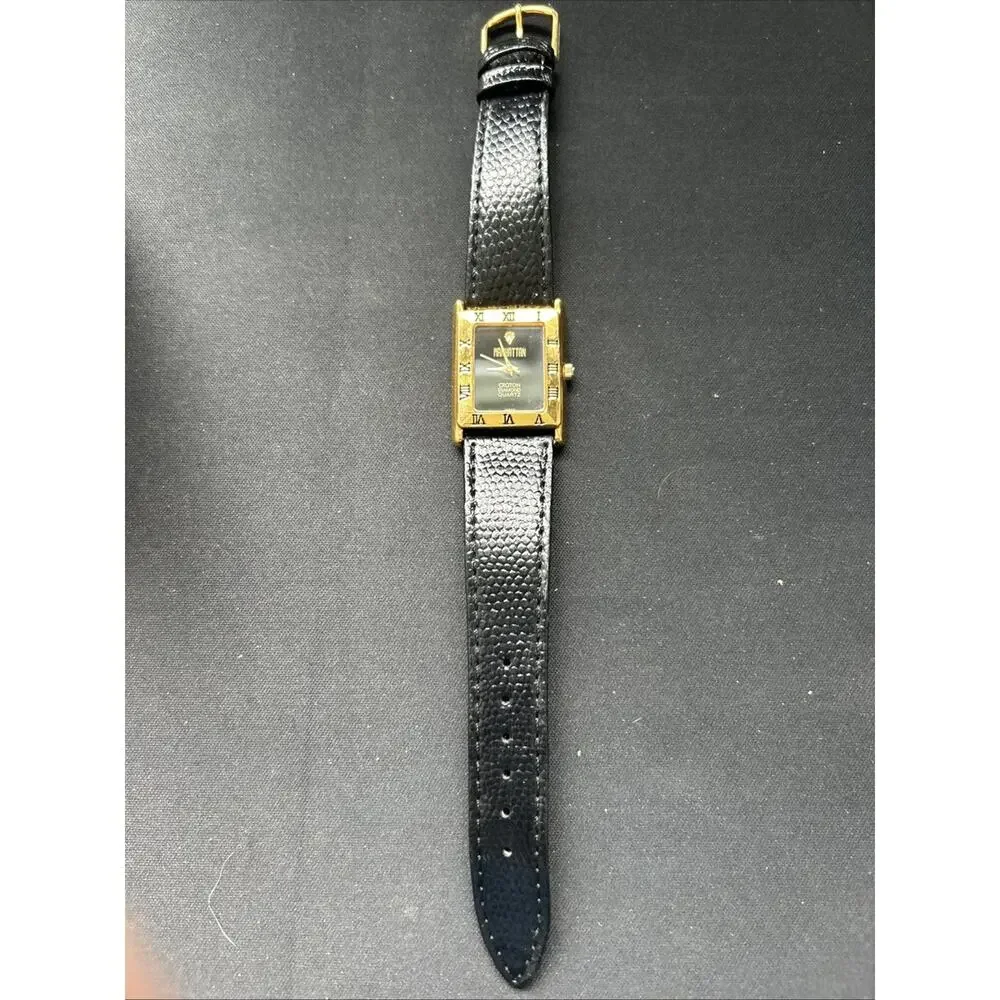 Manhattan Croton Gold Tone Black Dial And Band Women’s Quartz Watch